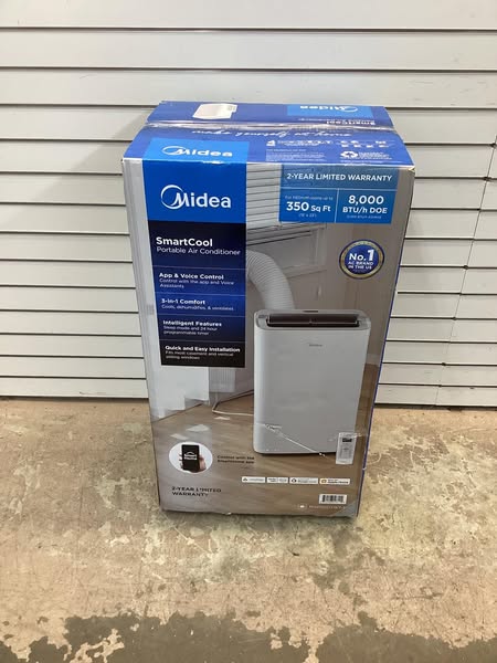 Midea 8,000 DOE, 12, 000 BTU ASHRAE SmartCool Portable Air Conditioner, For spaces up to 350 Sq. Ft