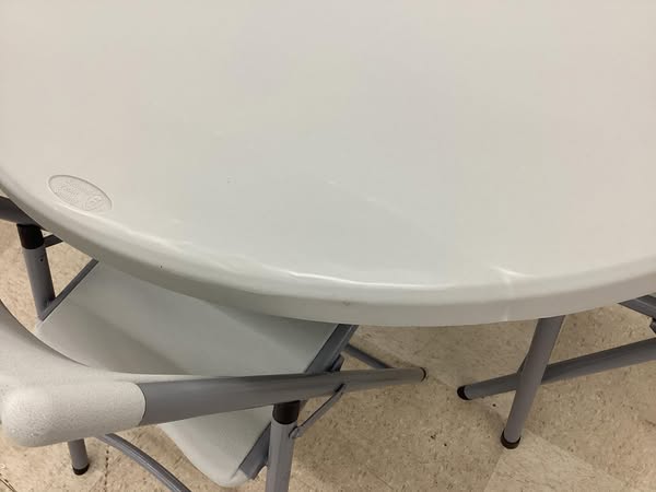 Hampden Furnishings Baldwin Collection 48" Blow Molded Plastic Round Folding Table with 4 Resin Folding Chairs