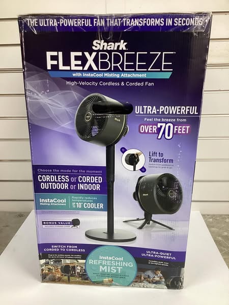Shark FlexBreeze Fan with InstaCool Mist Attachment, Cordless & Corded, Outdoor & Indoor