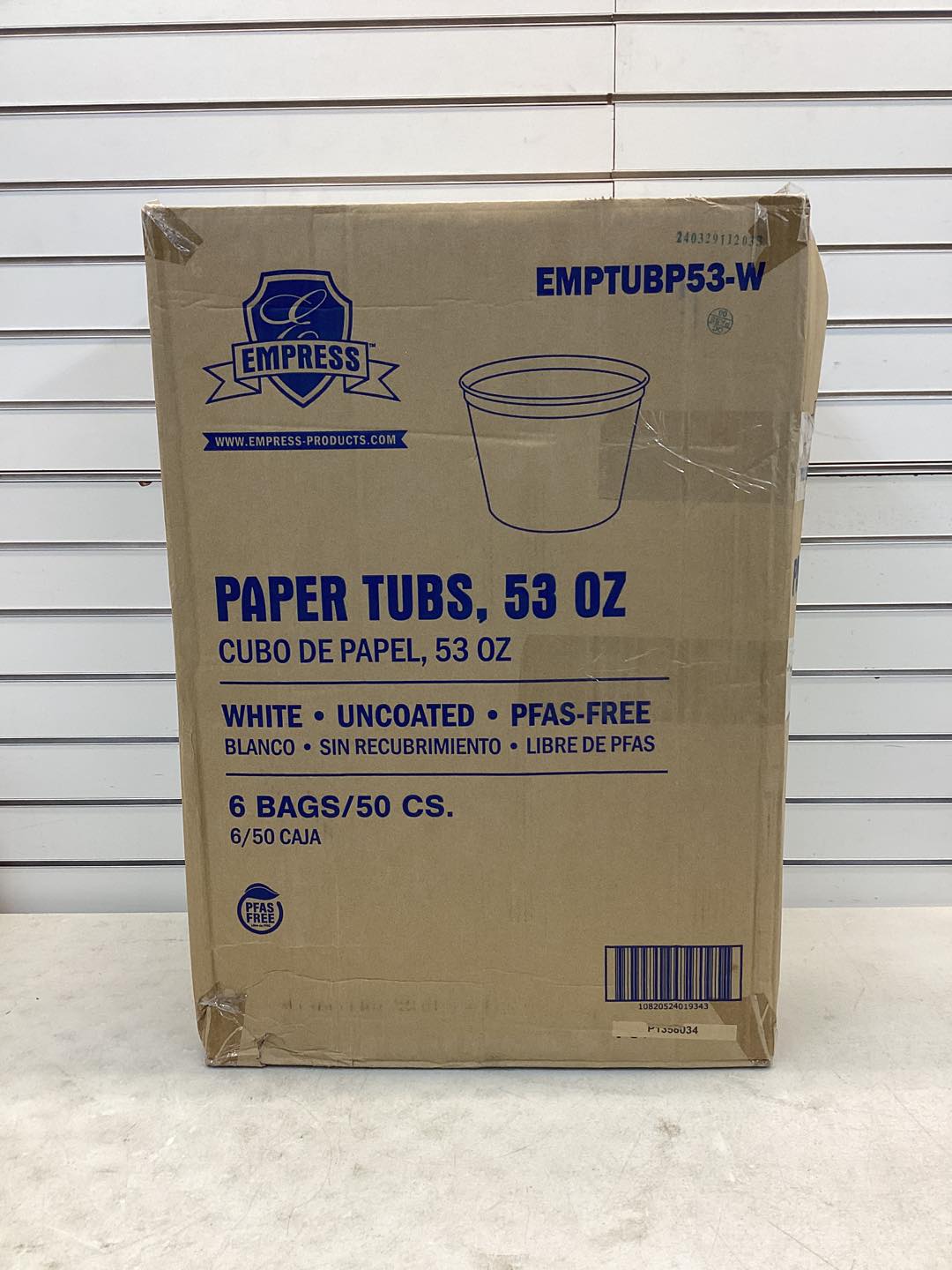 Empress EMPTUBP53-W Unwaxed Double Wrapped Paper Bucket - White, 53 ounce