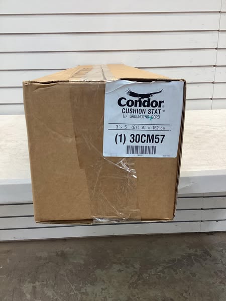 Condor Floor Mat: Static Dissipative, 3 ft x 5 ft, Pebble, PVC Foam, Gray, Beveled Edge