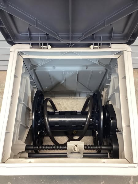 SUNCAST 21 in L x 26 in W x 27 1/2 in H Hose Hideaway Reel for 225 ft L x 5/8 in I.D., Resin, Taupe