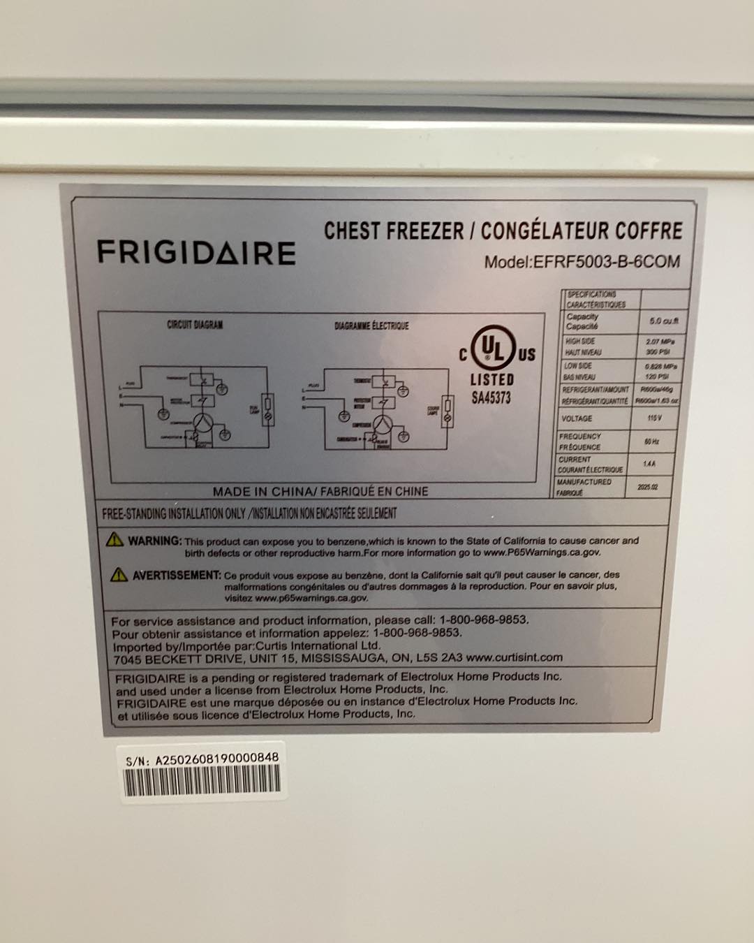 Frigidaire 5.0 Cu. ft. Chest Freezer