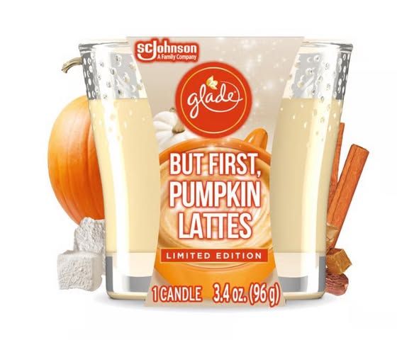 Glade Candle Limited Edition Fall Scent: 'But First, Pumpkin Latte' 3.4 oz