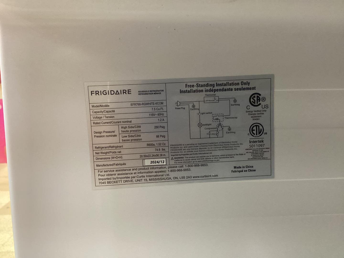 Frigidaire 7.5 cu. ft. Mini Refrigerator with Top Freezer and Rose Gold Handles in White