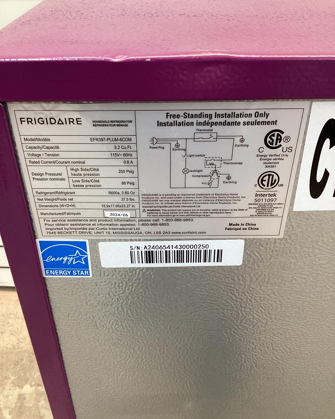 Frigidaire 3.2 cu. ft. Retro Mini Refrigerator with Side Bottle Opener in Purple