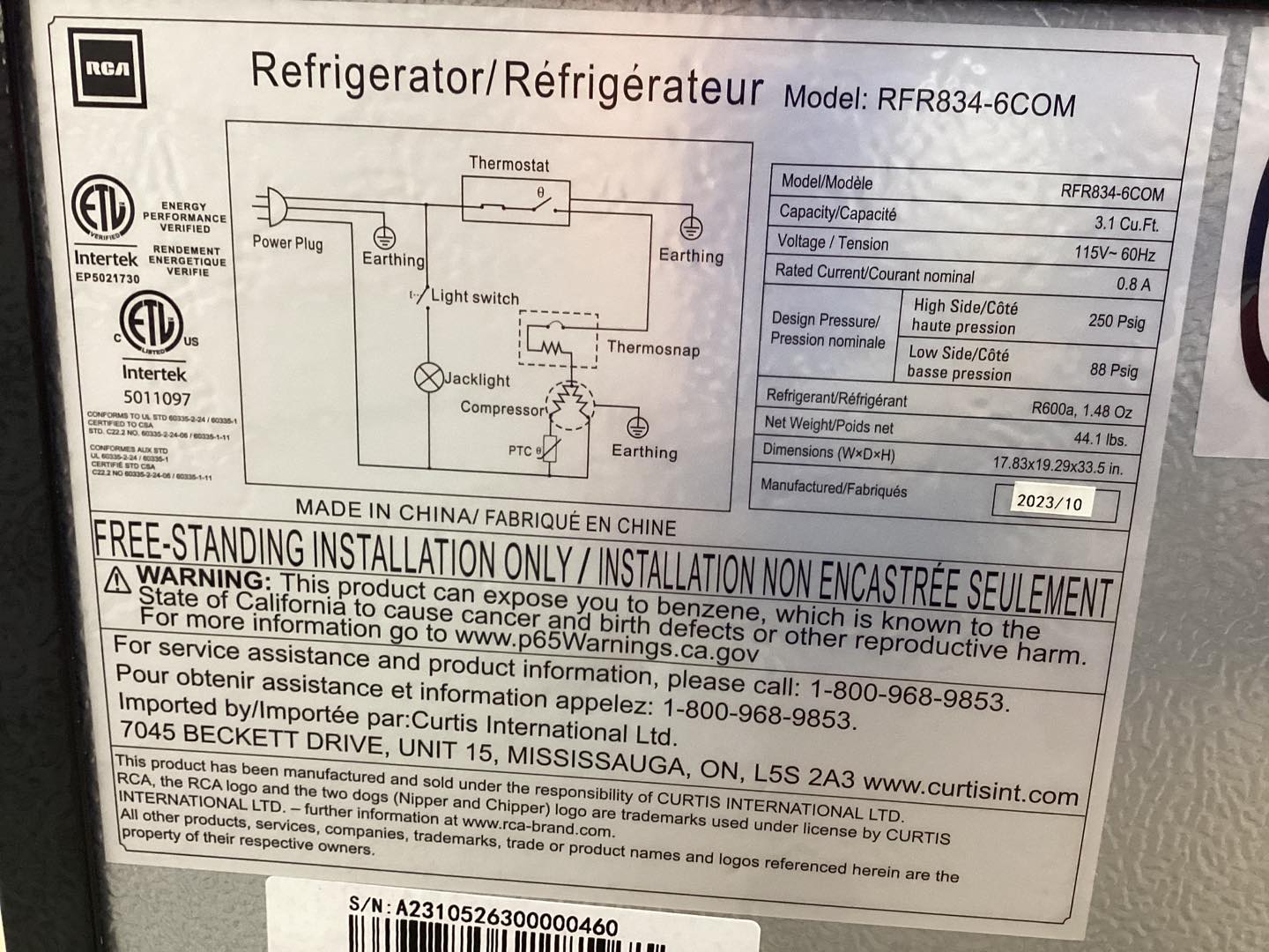 RCA 3.2 Cu. Ft. Two Door Compact Refrigerator with Freezer, Stainless Steel Lightly used