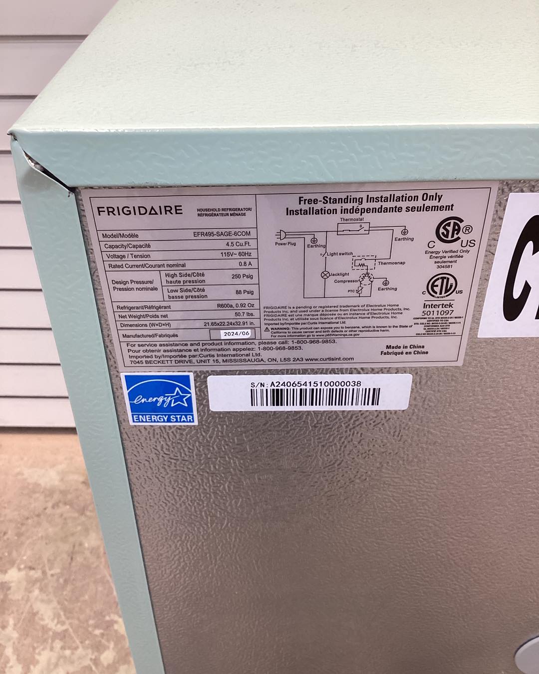Frigidaire 4.5cu. ft. Mini Refrigerator Retro Style in Sage Green Color with Side Bottle Opener