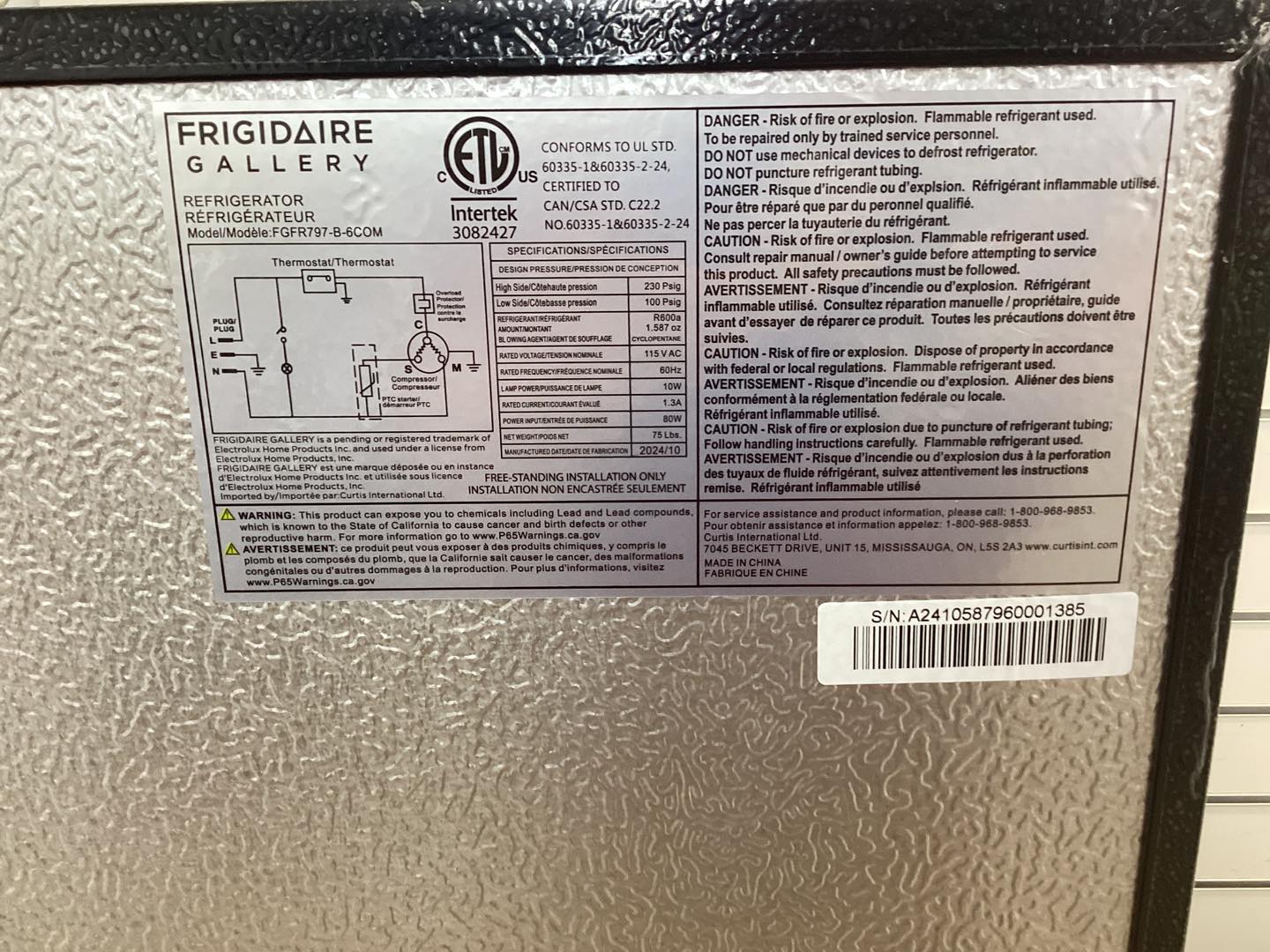 Frigidaire Gallery 7.5 Cu. Ft. Top Mount Fridge