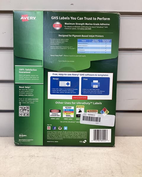 Avery UltraDuty GHS Chemical Waterproof and UV Resistant Labels, 4.75 x 7.75, White, 2/Sheet, 50 Sheets/Pack