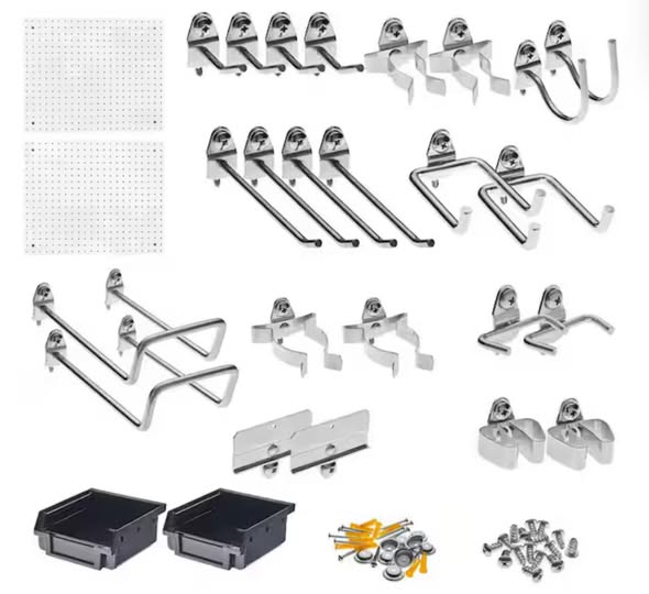 Triton Products 18 in. H x 22 in. W White Poly Wall Kit Pegboard Set with Hooks DuraBoard Mounting Kit and Bin Systems (84-Piece)