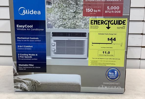 Midea 5,000 BTU Room Window Air Conditioner, Mechanical Control, DOE, For Spaces up to 150 Sq. Ft., MAW05M1YWT
