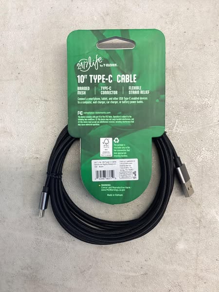 24/7 LIFE 10 FT. TYPE C TO USB Braided Mesh Charging Cable (Black)