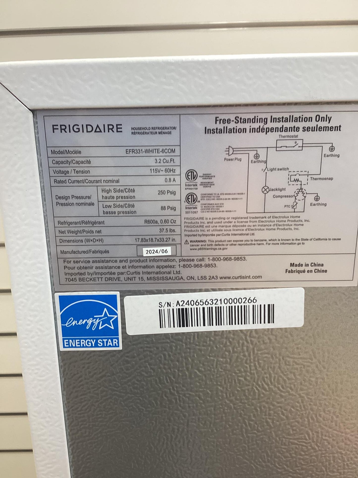 Frigidaire 3.2 cu. ft. Mini Refrigerator with compact freezer and Eraser Board in White