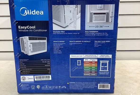 Midea 5,000 BTU Room Window Air Conditioner, Mechanical Control, DOE, For Spaces up to 150 Sq. Ft., MAW05M1YWT