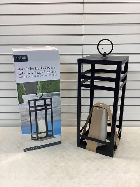Becki Owens 28" Black Lantern with Flameless Pillar Candle