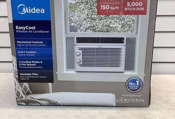 Midea 5,000 BTU Room Window Air Conditioner, Mechanical Control, DOE, For Spaces up to 150 Sq. Ft., MAW05M1YWT