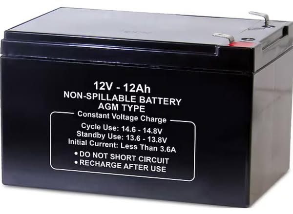 Sealed Lead Acid Battery: 12V DC, 12 Ah Capacity