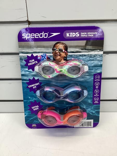Speedo Kids Swim Goggles 3-Pack – Flexible Leak-Proof Fit, Ages 3-10, Comfortable & Durable Swimming Goggles (Girls)
