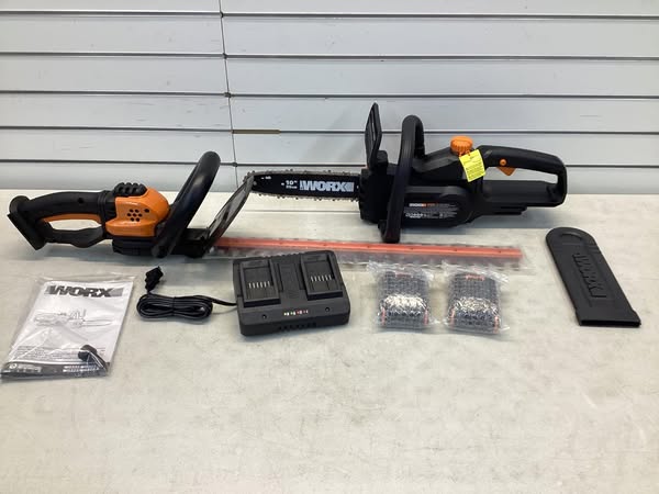 Worx 22" Hedge Trimmer 10" Cordless Chainsaw Combo Kit