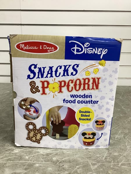 Melissa & Doug Disney Snacks & Popcorn Wooden Pretend Play Food Counter – 33pc