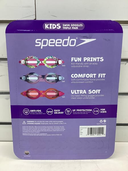 Speedo Kids Swim Goggles 3-Pack – Flexible Leak-Proof Fit, Ages 3-10, Comfortable & Durable Swimming Goggles (Girls)