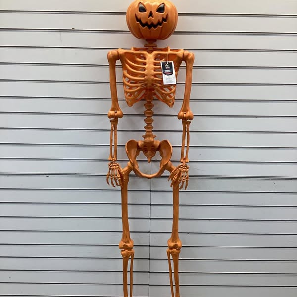 60" Poseable Lifesize Pumpkin Skeleton Halloween Decorative Prop Orange - Hyde and EEK! Boutique