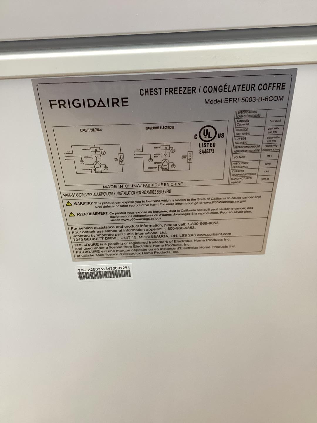Frigidaire 5.0 Cu. ft. Chest Freezer