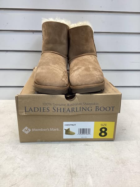 Member's Mark Women's Genuine Australian Sheepskin Shearling Boots Chestnut Color Size 8