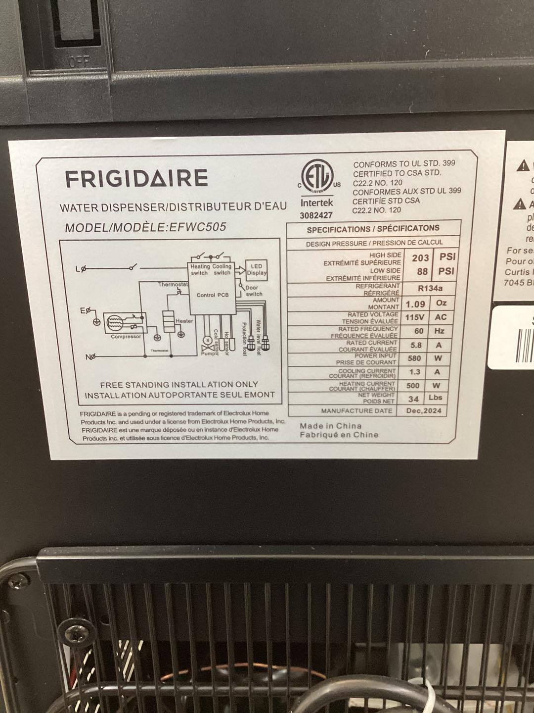 Frigidaire 5 Gallon Bottom Loading Hot and Cold Water Dispenser in Stainless Steel - Lightly Used