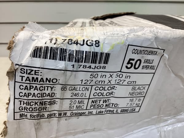 GRAINGER Recycled Trash Bags, 50 ct