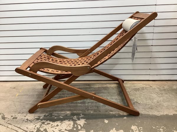 Outdoor Interiors Folding Eucalyptus Swing Outdoor Lounge Chair with Head Pillow