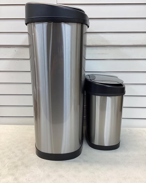 Nine Stars Automatic Kitchen Trash Can Combo, 13 Gallon + 3 Gallon Stainless Steel, Motion Sensor Hands-Free Soft-Close Lid Garbage Bin