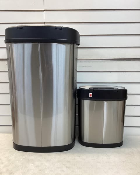 Nine Stars Automatic Kitchen Trash Can Combo, 13 Gallon + 3 Gallon Stainless Steel, Motion Sensor Hands-Free Soft-Close Lid Garbage Bin