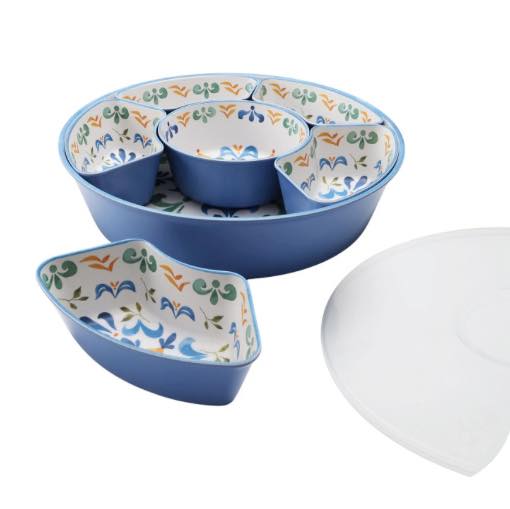 Member's Mark Bamboo Melamine 6-Section Serving Platter with Lazy Susan Base and Storage Lid