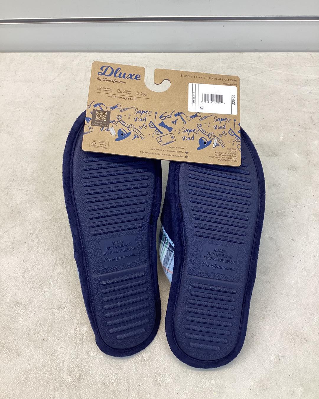 Dearfoams Memory Foam Men’s Comfy Slippers Navy Blue Size Small (7/8)