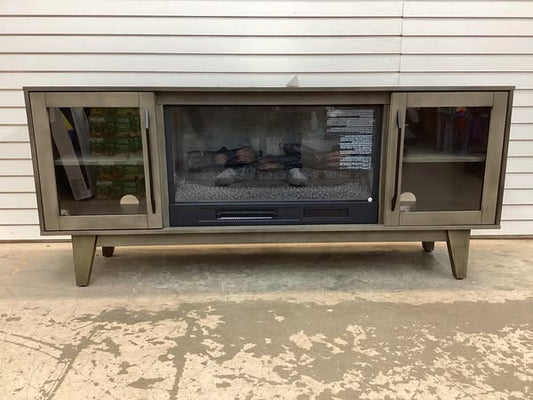 SCOTT LIVING ROSALIE 65 in. Freestanding Media Console Wooden Electric Fireplace in Warm Gray Birch