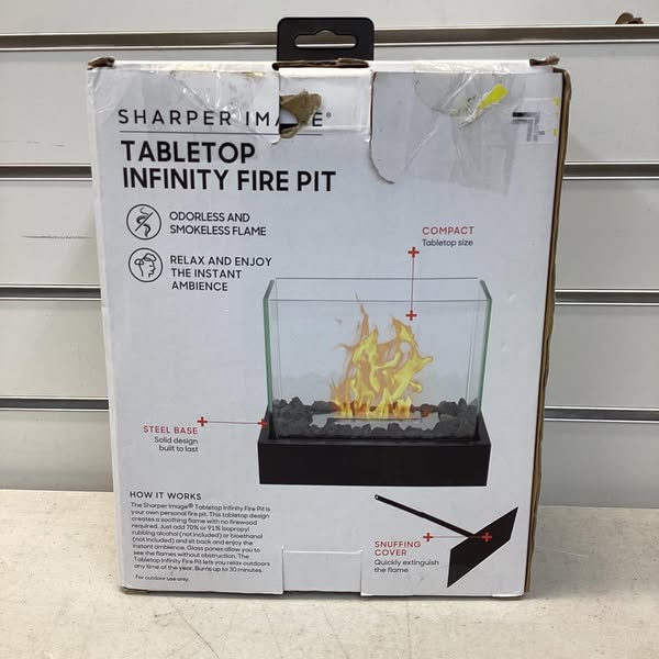 Sharper Image Infinity Outdoor Tabletop Fire Pit Black: Steel & Glass, Isopropyl Alcohol Powered