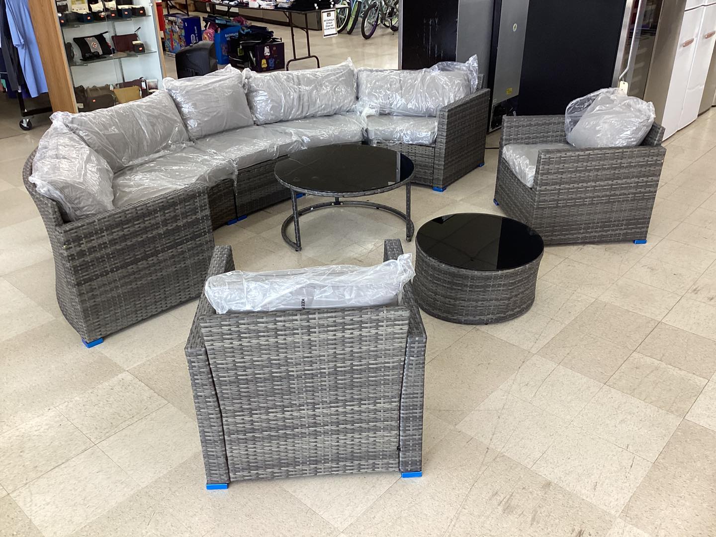 9 Piece Half Moon Gray Patio Set