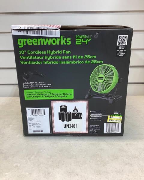 Greenworks Powerall 10" Cordless Hybrid Box Fan Kit with 2.0Ah Battery and Charger Green/Black