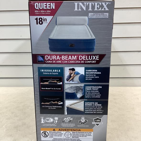 Intex Queen DuraBeam Headboard Air Mattress w/ Internal Pump
