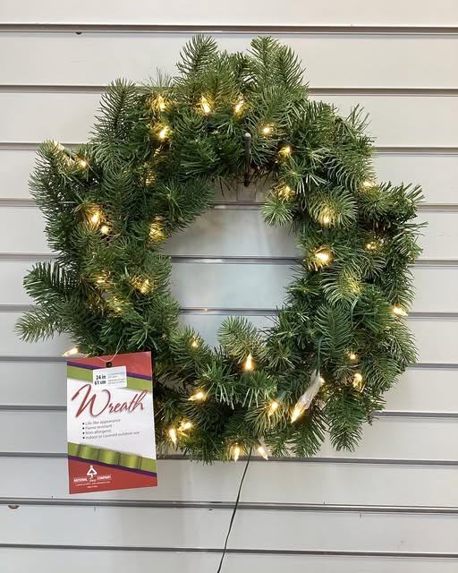 National Tree Company 24 in. Pre-Lit Downswept Douglas Fir Wreath with Warm White LED Lights