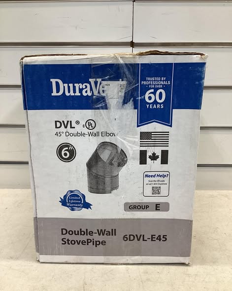 DuraVent 45° Double Wall Elbow, Model# 6DVL-E45