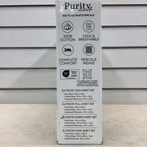 400 Thread Count Ultimate Percale Cotton Solid Sheet Set Queen Size - Purity Home