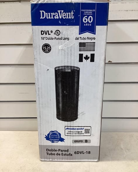 DuraVent Model DVL Double Wall Stove Pipe 6in. Diameter X 18in. Double Wall Stove Pipe Length