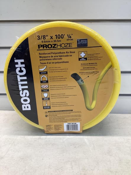 BOSTITCH Air Hose, 3/8 in OD, 100 ft L, MNPT, 300 psi Pressure