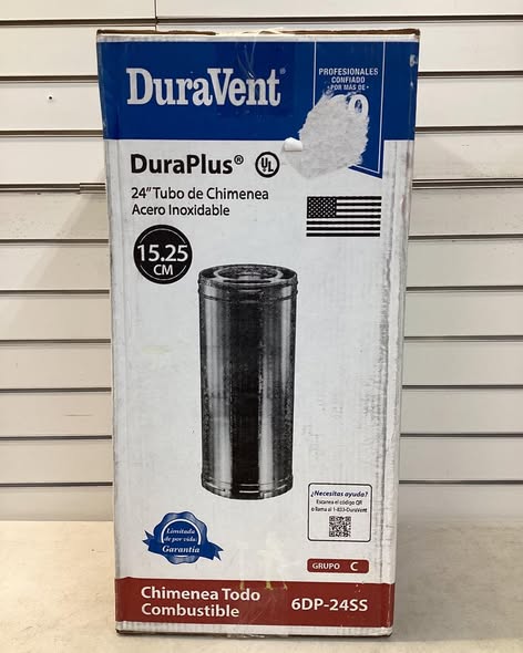 DuraVent DuraPlus All-Fuel Chimney 6in. X 24in. Diameter Chimney Pipe, Stainless Steel