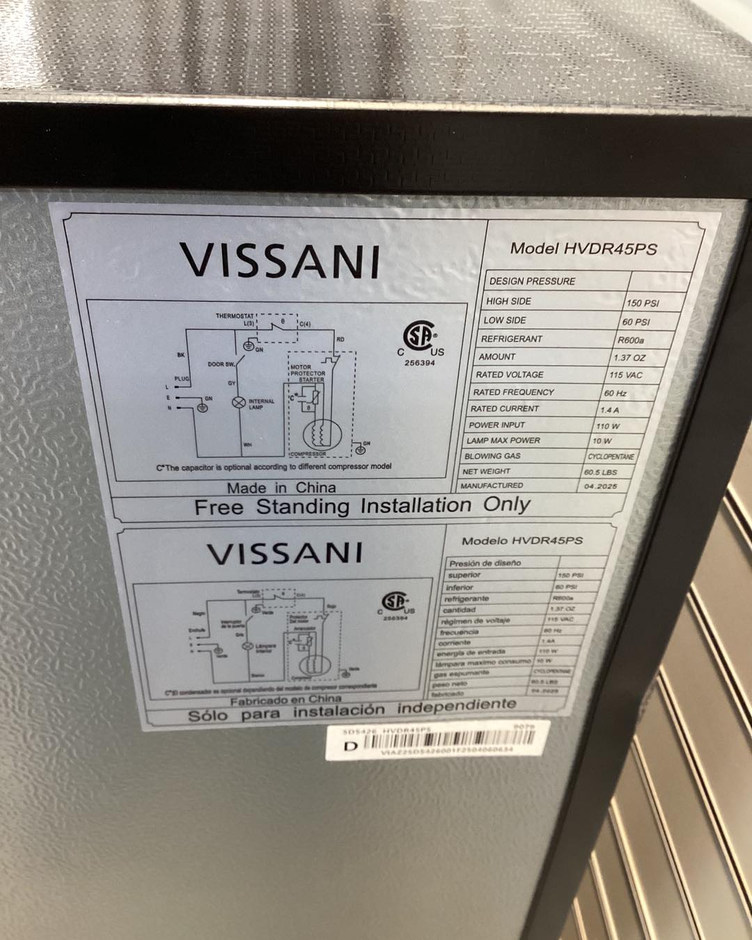 Vissani 4.5 cu. ft. 2-Door Mini Refrigerator in Platinum Steel with Freezer