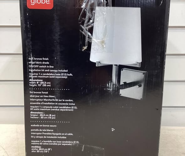 Globe Electric Valerie 8.98 in. 1-Light Dark Bronze Plug-In Wall Sconce Light with White Fabric Shade for Indoor Use