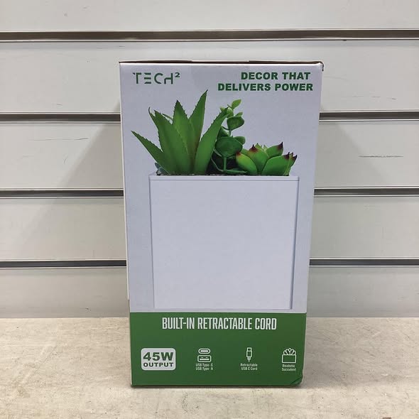 Tech2 Power Bloom Charging Decorative Plant with Built-in retractable USB-C cable